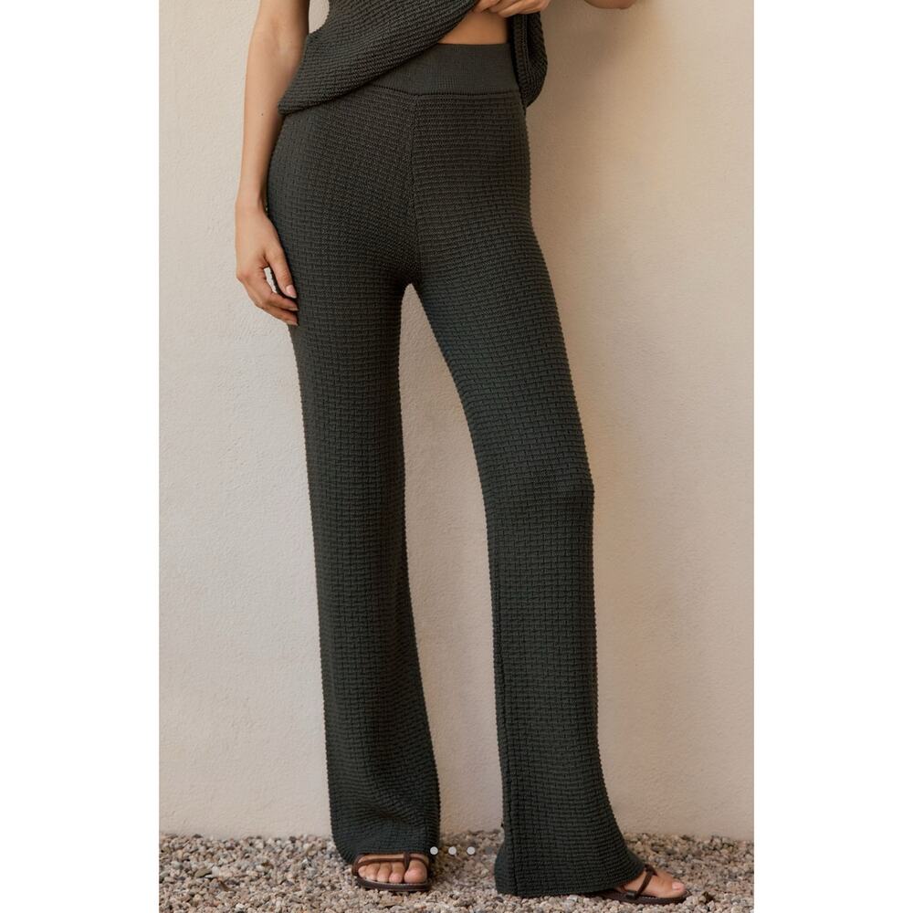 Anthropologie Peixoto Kira Forest Green Textured Knit Wide Leg Pants M